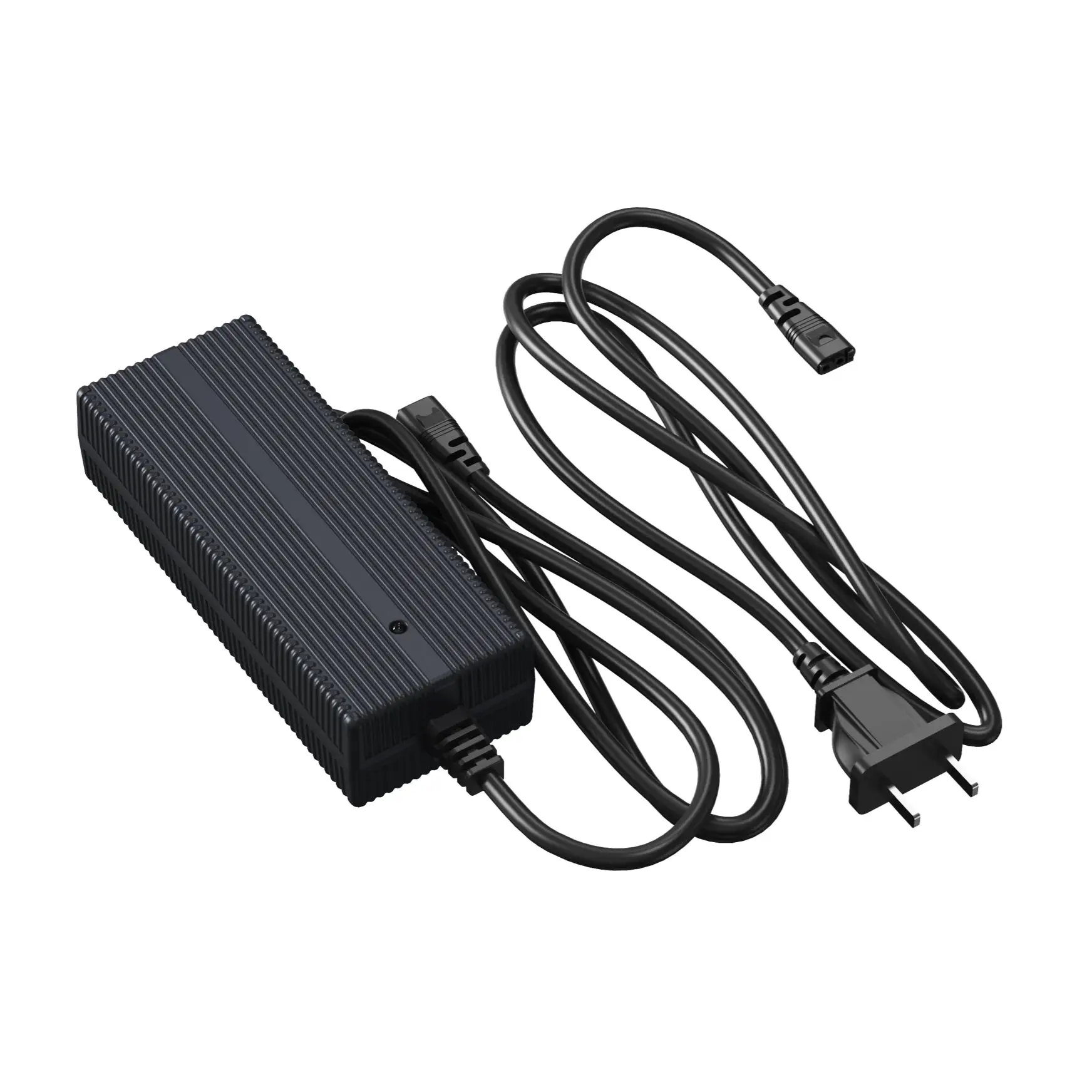 Unitree Go2 Charger with DC Battery Connector – Side View Unitree Go2 charger side view highlighting the DC battery charging connector and AC input port on the power adapter