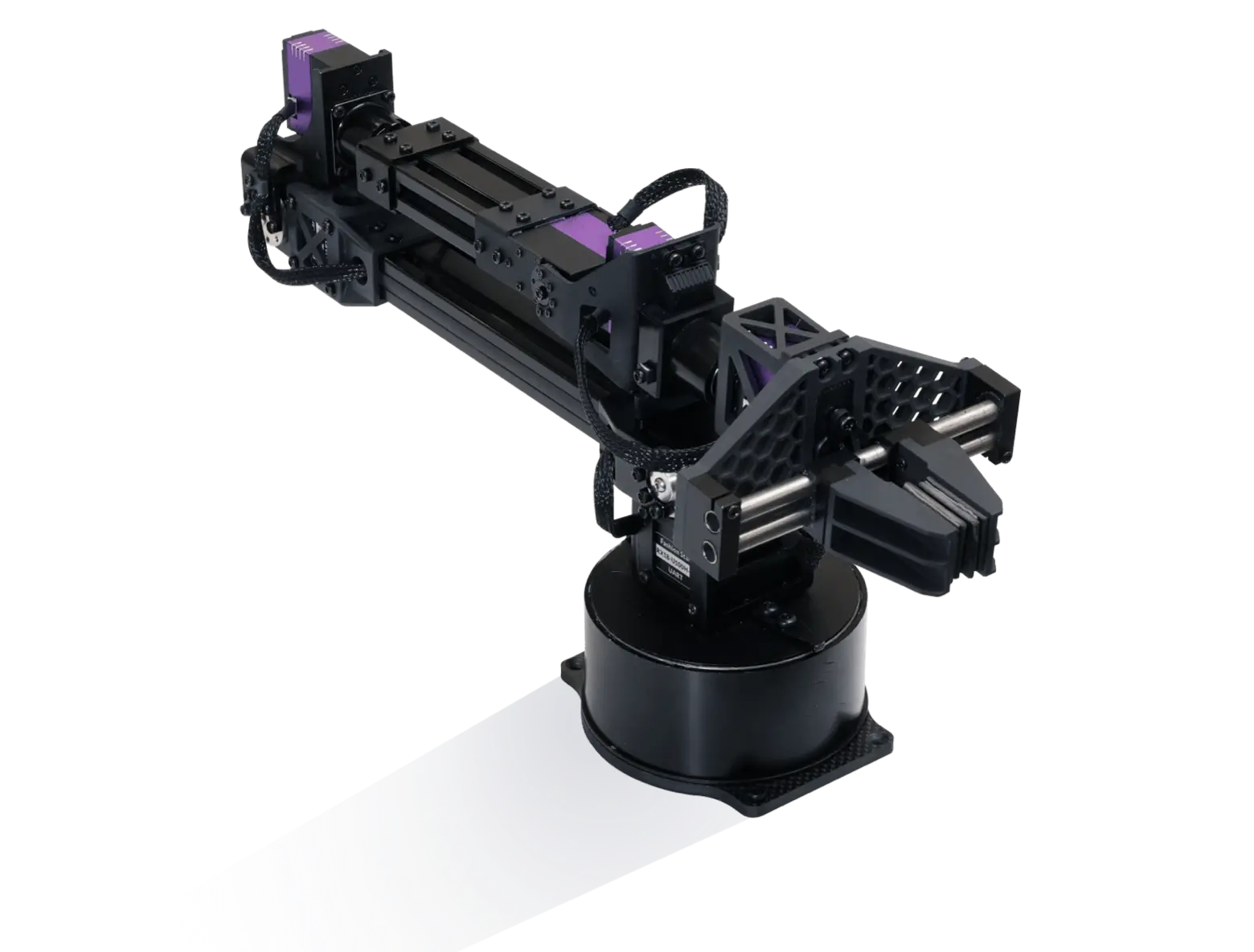 Official render of the unitree go2 servo robotic arm d1, 6-DOF force-controlled arm with parallel gripper shown from the side on a white background